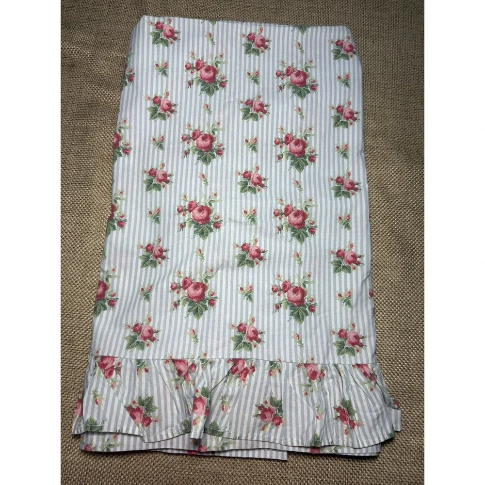Ralph Lauren Emma Full Flat Sheet Blue Stripe Roses Ruffled Cottage Shabby Chic - Picture 6 of 6